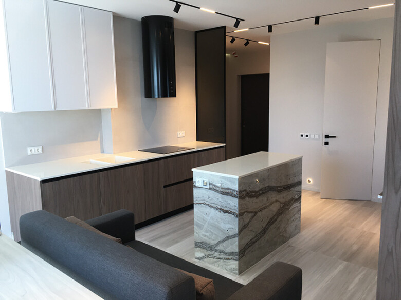 Острів та стільниця з подвійною мийкою Staron SM421 Sanded Cream – фото 2 – Modern Acrylic Stone