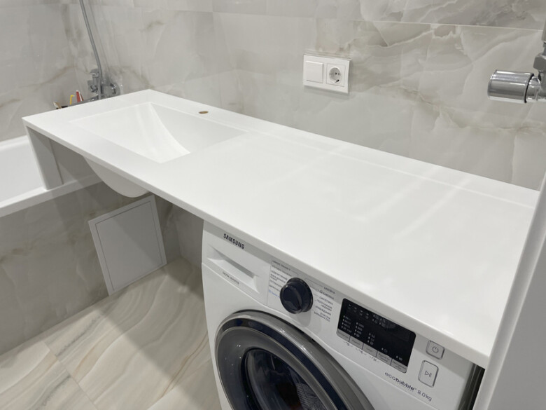 Столешница с литой мойкой из акрила Grandex P-104 Pure White – основное фото – MAS